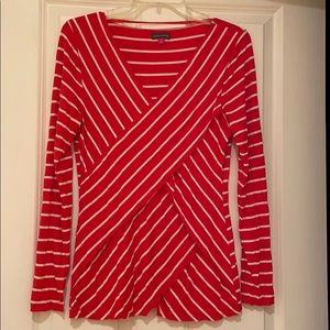 Vince Camuto striped wrap front detail top